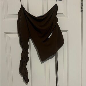 Zara Brown Asymmetrical Crop Top